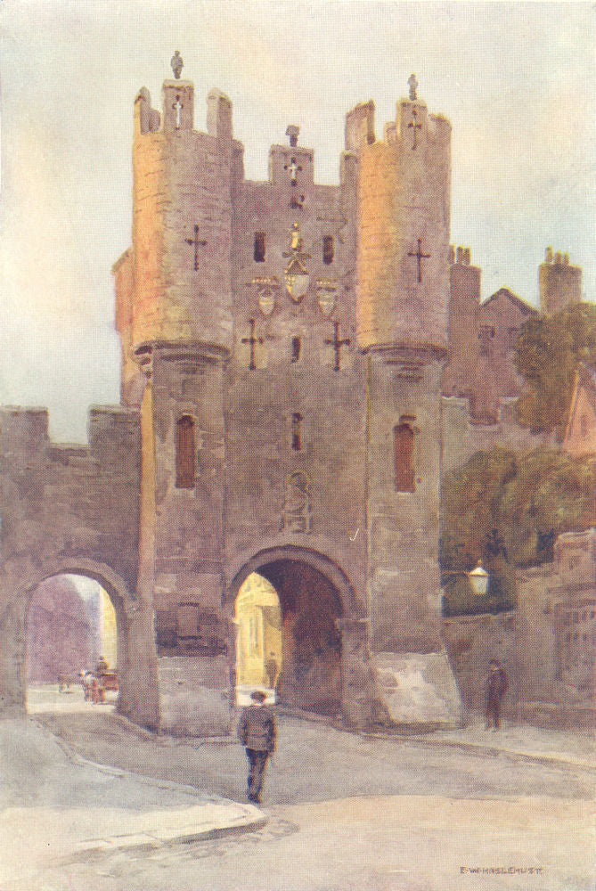 Micklegate Bar. York. By Ernest Haslehust 1920 old antique print picture